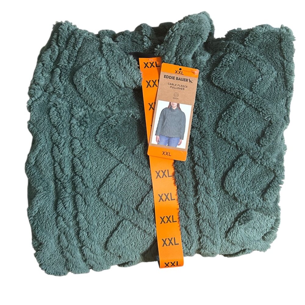 Eddie Bauer Women's Cable Fleece Mock Neck Pullover Green Size XXL - Picture 3 of 6